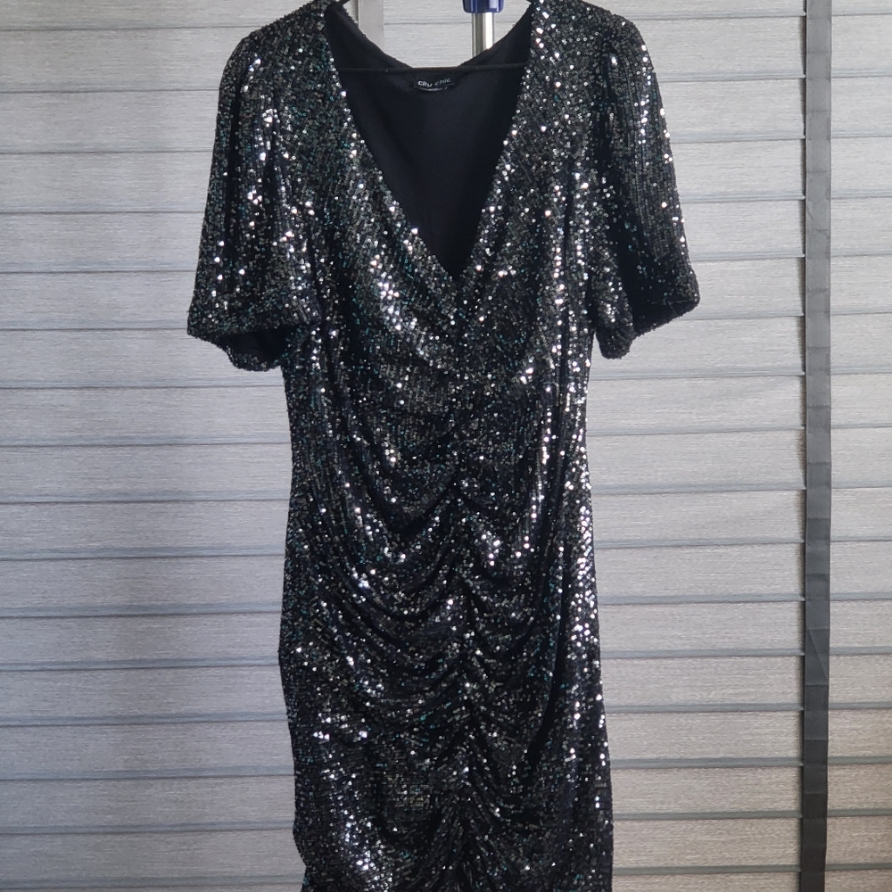 City Chic Gunmetal sequin party dress sz m/18